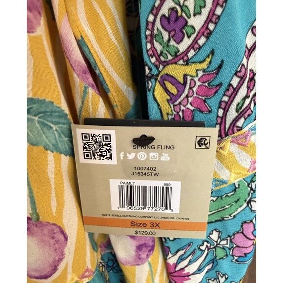 John Mark Womens 3X Cherries Paisley Patchwork Yellow Teal Tunic NWT - Picture 8 of 12